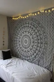 Indian Mandala Tapestry Wall Hanging Black and White Elephant Hippy Tapestrie...