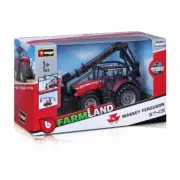 BURAGO DIECAST MASSEY FERGUSSON 8740S TRACTOR WITH FRONT LOADER LOG LOADER 1:50
