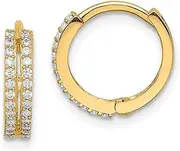 [JewelryWeb] 14k Solid Yellow Gold CZ Simulated Diamond Hinged Hoop Earrings 11.75mm long-Hoop Earring for Women