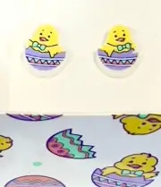 Vintage 1990 Chick in Egg JUST HATCHED by Avon Pierced Earrings Spring Easter