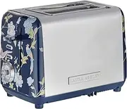 Laura Ashley Elveden Navy Stainless Steel Toaster 2 Slice By VQ - Multi Functional 2 Slice Toasters Wide Slots with 7 Variable Browning Control, Defrost & Reheat Mode - Bread Toaster with Warming Rack