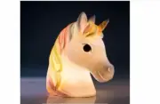 Unicorn Head LED Light Table Lamp With Pastel Rainbow Mane & Golden Yellow Horn