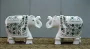 Marble Elephant Statue / Elephant Decor / 8" Boho Elephant Decor Set of 2 Pieces
