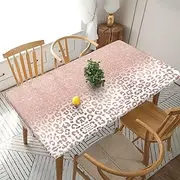 5 Foot Rectangle Elastic Fitted Tablecloth, Waterproof Edged Great for Picnic Party Outdoor Patio,Rose Gold Glitter