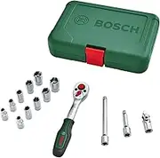 Bosch Home & Garden 14 Piece Ratchet / ¼ Inch Socket Set (Versatile Socket Set for Numerous DIY Tasks, Ergonomic Handle with Soft Grip, Magnetic Bit Holder)