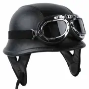 Size L Helmet Half Face Biker Pilot Goggles DOT German Black Leather Motorcycle