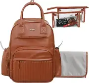 Baby Nappy Bag, Leather Diaper Bag Backpack with Changing Pad,19 Pockets, 2 Clea