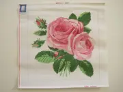 Hand Painted Needlepoint 13 ct Canvas PINK ROSES by JEAN SMITH 14" x 14"