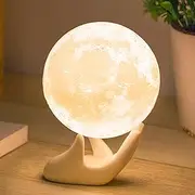 Mydethun Moon Lamp - Home Décor, Mood Lighting with Brightness Control, LED Night Light, Bedroom, Sleep Training Meditation,Birthday Gifts for Kids Women, Ceramic Hand Base, 3.5", White & Yellow