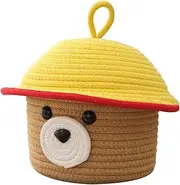 ERINGOGO Weaving Cartoon Bear Storage Basket Cute Cotton Rope Organizer for Decorative Sundries Bin for Home Durable Design for Bedroom Nursery Versatile Use
