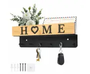 Key Hanger for Wall with Shelf Wood Wall Shelf with 6 Hooks