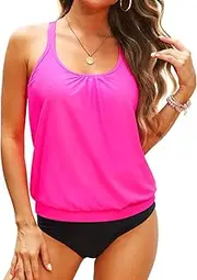 [Tempt Me] Blouson Two Piece Tankini Swimsuits for Women Tummy Control Bathing Suits with Bottoms Modest Teen Girls Swimwear