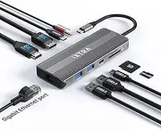 iXTRA USB C Hub, PowerExpand 10-in-1 Docking Station, with 8K@30Hz HDMI and Displayport, 100W Power Delivery, USB-C 3.0 & 2 USB-A 3.0 Data Ports, 3.5mm Audio, microSD & SD Card Reader,1 Gbps Ethernet