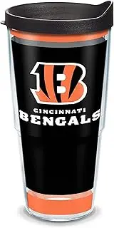 Tervis 1325569 NFL Cincinnati Bengals - Touchdown Insulated Tumbler with Wrap and Black Travel Lid Black Lid 24 oz - Tritan Clear