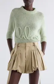 Chloé Raised Logo Alpaca & Silk Sweater in Gleam Green at Nordstrom, Size X-Small