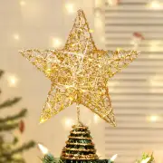 Gold Glitter Star Tree Topper Metal Hallow Tree Star Lighted for Christmas Tree