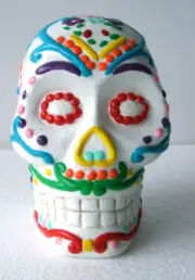 Day of the Dead 5 in Hand Painted White Plaster Skull Halloween Haunt DOD Decor