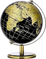 Exerz 14cm Globe Black & Golden, Mini World Globe Educational Geographic - Bronze Arc and Base