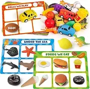 Coogam Sorting Toy for Toddlers, Animals Dinosaurs Fruits Vehicles Foods Fishes Balls Farm Playset, Fine Motor Montessori Game Preschool Educational Learning Toy