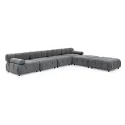 Foret 6 Seater Arm Sofa Modular Ottoman Velvet Tufted Lounge Couch Chaise Dark Grey