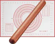 Rolling Pin and Silicone Baking Mat Set,wood For Baking,Pastry Mat,non-stick