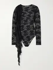 [Oséree] Oséree - Ruffled Stretch-lace Bodysuit - Black - x large x large Black