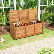 CostwayWood Storage Box with Large Storage Space for Patio & Backyard