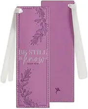 Christian Art Gifts Purple Faux Leather Purple Floral Bookmark for Women: Be Still and Know - Psalm 46:10 Inspirational Bible Verse, Heat-Debossed & Silver Foil Accents with Silky White Satin Ribbon
