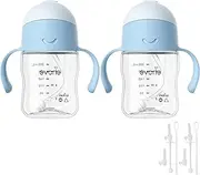 Evorie Tritan Weighted Straw Sippy Cup with Handles for Baby and Toddlers, Spill Proof Baby Water Bottle with Replacement Straw Bundle for 6 Months and up, 7 Oz, Infant Training Water Bottle (Blue)