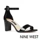 NINE WEST PRUCE3 一字帶漆皮粗跟中跟涼鞋-黑色