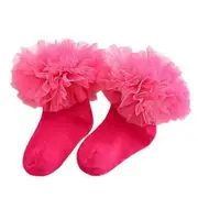 1 Pair Lace Socks Frilly Lace Cuff Non-slip Cotton Baby Girl Ruffle Lace Socks Dancing pink M