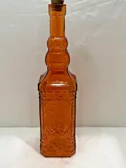 Orange Square Embossed Glass 12" Bottle with Cork Stopper