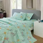 Green Floral Printed Sheet Set King Size 4 Piece Soft Botanical Microfiber Shee