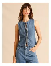 [Piper] Tie Front Soft Denim Vest in Assorted