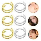 6 Pcs Spiral Nose Stud Fake Nose Rings Body Piercing Jewelry