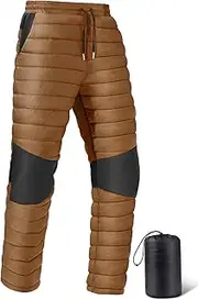 [FREE SOLDIER] Men's Warm Puffy Down Pants Water Resistance Winter Snow Ski Pants Insulated Compression Snow Trousers