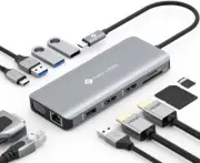 USB C Docking Station Dual HDMI Adapter, 11 in 1 Multi Display Laptop Docking