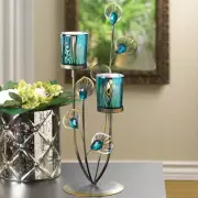 Peacock Plume Candle Holder Candelabra Stand Dual Light Lantern Lamp Home Decor