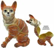 Large Orange Cat Jeweled Trinket Box with Austrian Crystals