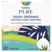 Tampax Pure 100% Organic Cotton Core Regular / Super Absorbency Tampons 22ct NIB