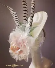 White Kentucky Derby Fascinator Green Pink Gray Black Lady Amherst Feather Hat
