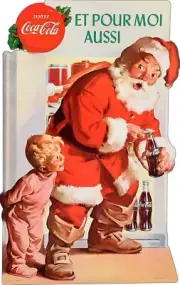 FRENCH COCA COLA SANTA CLAUS BOY 21" HEAVY DUTY USA METAL COKE ADVERTISING SIGN