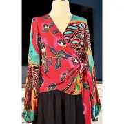 New $110 Anthropologie Conditions Apply Sleek Wrap Whimsical Bird Blouse Top SP