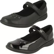 Girls Clark's Black Smart School Shoes : Etch Bright