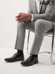 Black Contrast Sole Leather Oxford Toecap Shoes (F33950) | $113