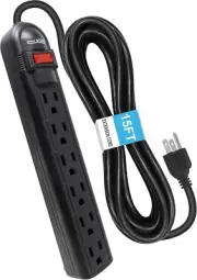 6-Outlet Surge Protector Power Strip with 15-Ft Long Extension Cord, Black, ETL