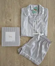 Peter Alexander Kids Silver Penny Stripe Satin Pj Shortie Set Size 14 - BNWT