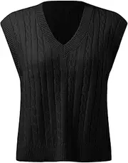 [Generic] Sweater Women Casual Print Sleeveless V Neck Ribbed Knit Split Pullover Sweater Vest Blouse Sweater Vest for Young Men