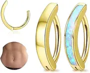 [Kakonia] 2Pcs 14G Clicker Belly Button Ring for Women Surgical Steel CZ Opal Belly Ring Simple Reverse Navel Rings Body Jewelry