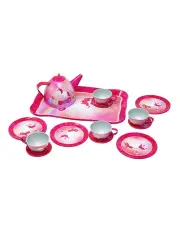 [Pink Poppy] Unicorn Butterfly 14 Piece Kids Play Pretend Tin Tea Set